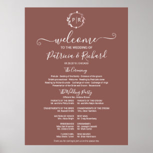 Affiche Programme de cérémonie de mariage avec monogramme
