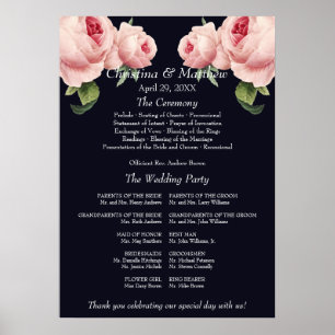 Affiche Programme de cérémonie de mariage rose rose bleu v