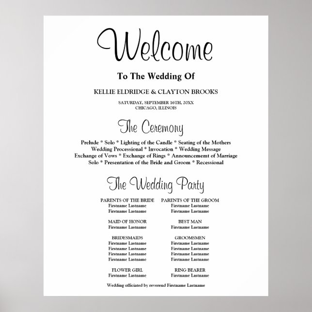 Affiche Programme de cérémonie de mariage simple (Devant)