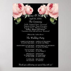Affiche Programme de cérémonie de mariage vintage Rose ros