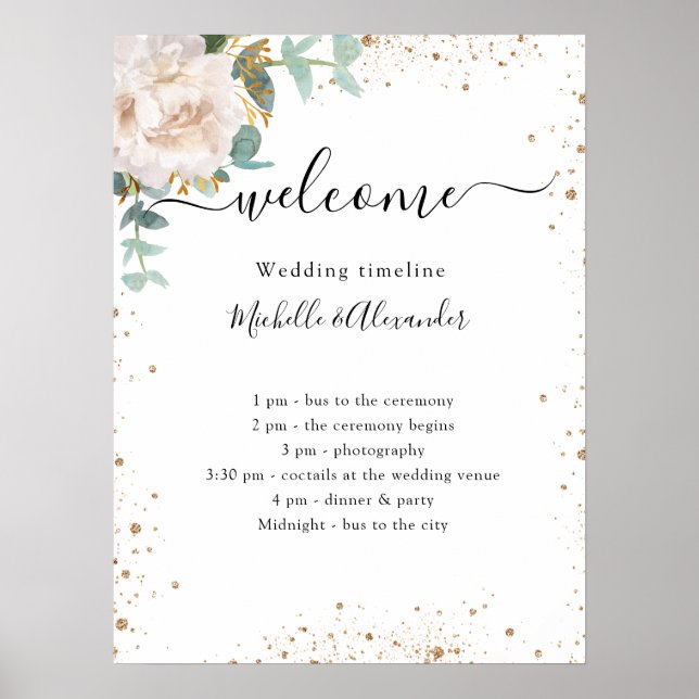 Affiche Programme de chronologie de mariage floral eucalyp (Devant)