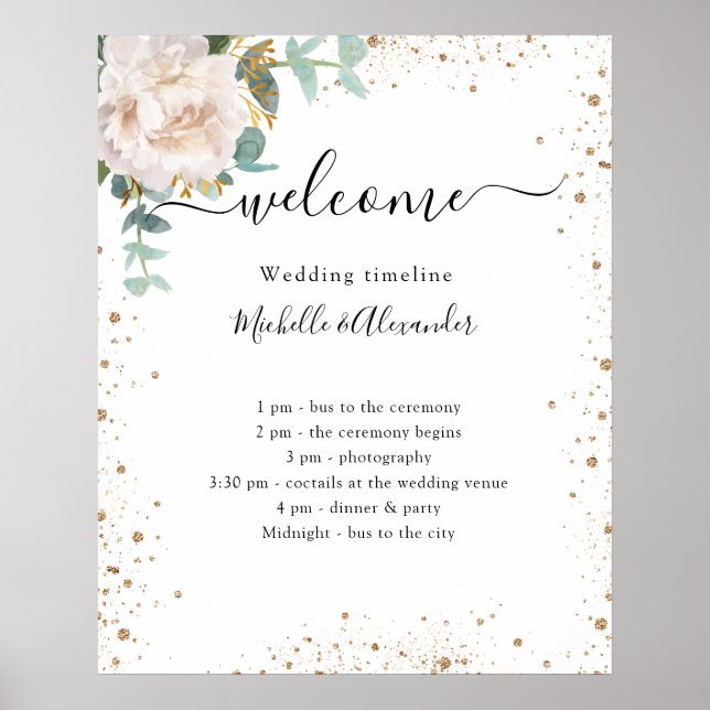 Affiche Programme de chronologie mariage eucalyptus floral (Devant)