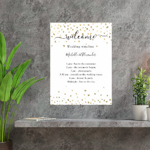 Affiche Programme de déroulement de mariage coeurs dorés b