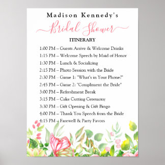 Affiche Programme de la fête de mariage 🎀 Plan floral aqu