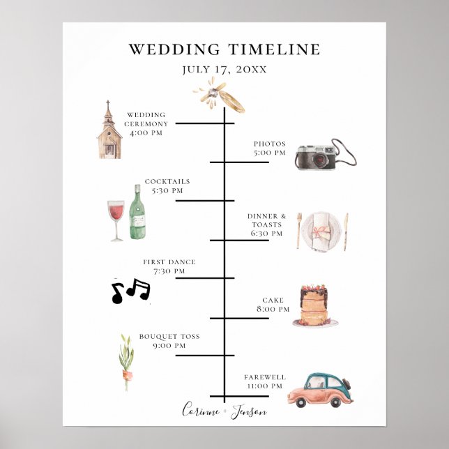 Affiche Programme de mariage aquarelle rustique (Devant)