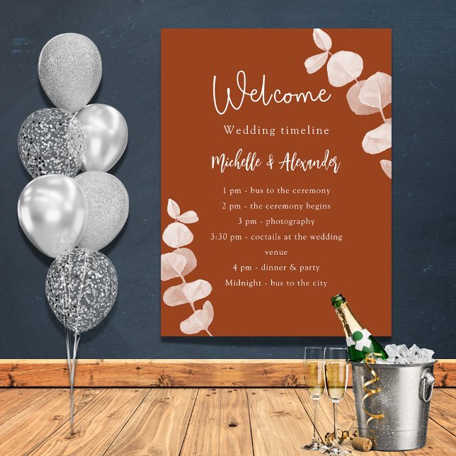 Affiche Programme de mariage au eucalyptus orange brûlé ch (Créateur téléchargé)