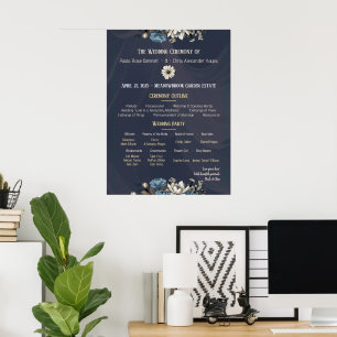 Affiche Programme de mariage floral élégant de la Marine