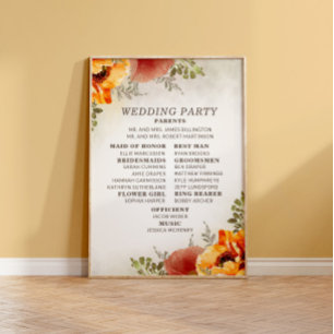 Affiche Programme de mariage floral orange brûlé élégant