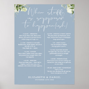 Affiche Programme de mariage floral verdoyant bleu poussié