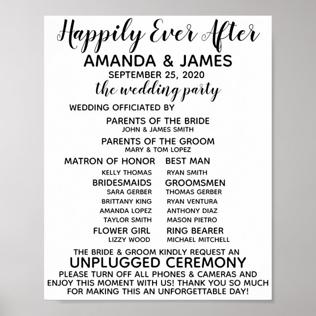 Affiche Programme de mariage/Pancarte sans appareil photo (Devant)