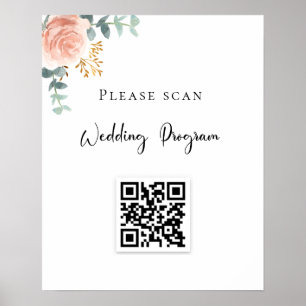 Affiche Programme de mariage QR code brouiller eucalyptus 