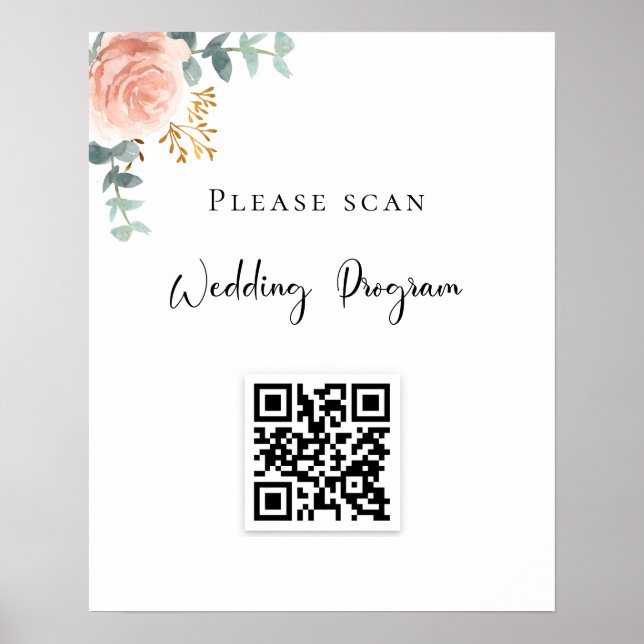 Affiche Programme de mariage QR code brouiller eucalyptus  (Devant)