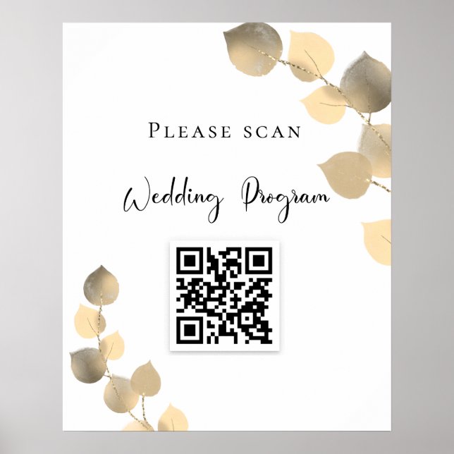 Affiche Programme de mariage QR code eucalyptus or (Devant)