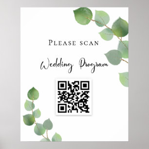 Affiche Programme de mariage QR code eucalyptus verdure