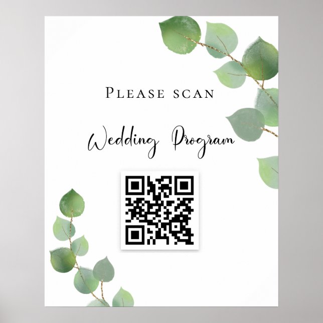 Affiche Programme de mariage QR code eucalyptus verdure (Devant)