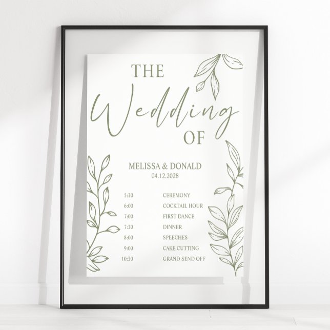 Affiche Programme de mariage simple fleur bohème sauge (Créateur téléchargé)