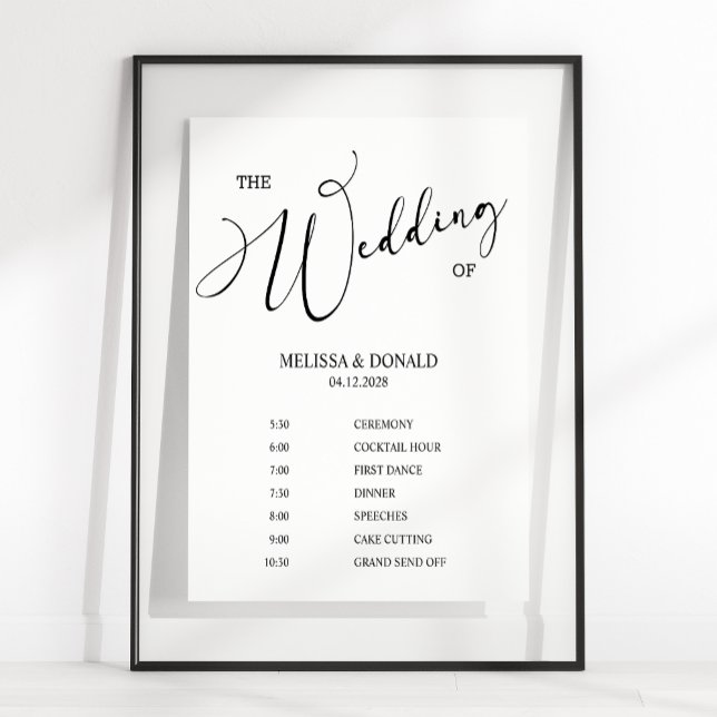 Affiche Programme de mariage simple moderne noir  (Créateur téléchargé)