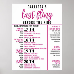 Affiche Programme de soirée de bachelorette rose filleul n