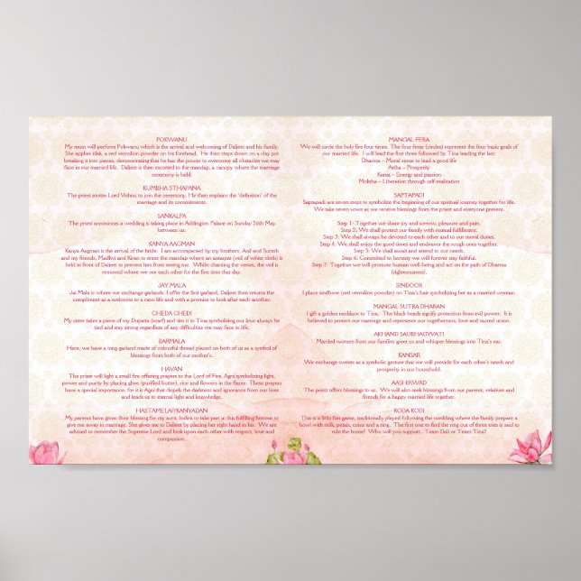 Affiche Programme des rituels mariages hindous lotus roses (Devant)