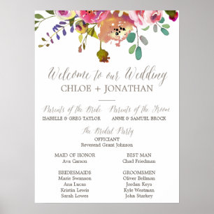Affiche Programme simple de mariage floral Bouquet d'aquar