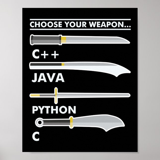 Affiche Programmer Coding Choose Your Weapon C Java Python (Devant)