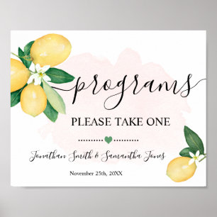 Affiche Programmes Cérémonie de Mariage Lemons Pink Sign