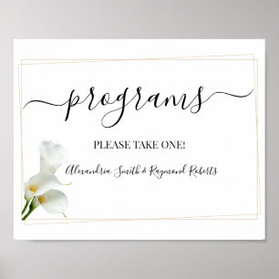 Affiche Programmes Cérémonie Mariage Verdure Calla Lily Ch