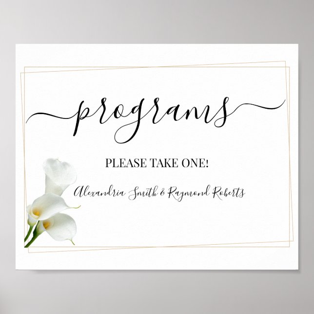 Affiche Programmes Cérémonie Mariage Verdure Calla Lily Ch (Devant)
