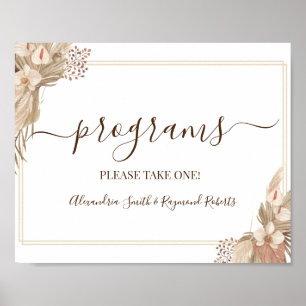 Affiche Programmes de cérémonie de mariage Fleur Pampa Pan