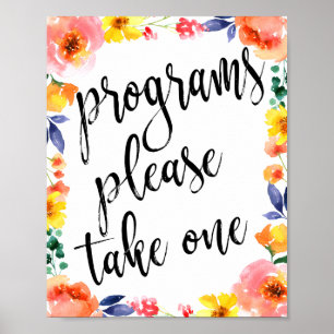 Affiche Programmes de mariage Fleur aquarelle Enseigne 8x1