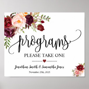 Affiche Programmes signe cérémonie de mariage bohème marsa