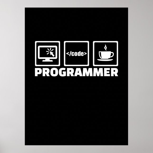 Affiche Programmeur Écrire Code Et Boire Café (Devant)