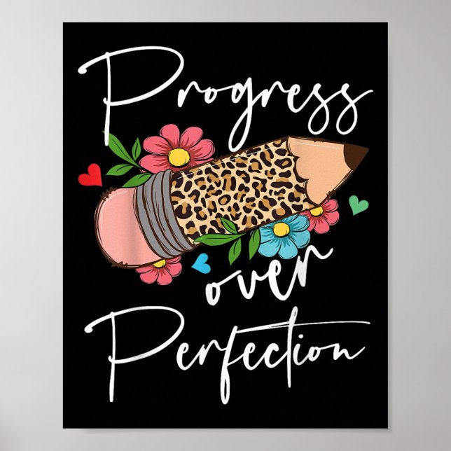 Affiche Progress Over Perfection Leopard Pencil Motivation (Devant)