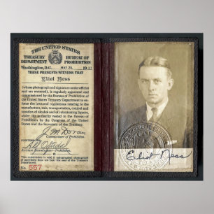 AFFICHE PROHIBITION AGENT ELIOT NESS CREDENTIALS 1927