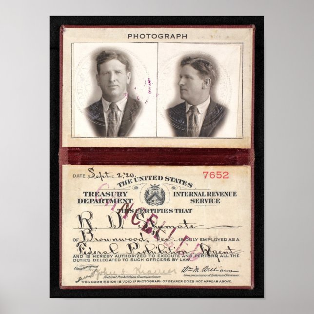 AFFICHE PROHIBITION AGENT SHUMATE 1920 (Devant)