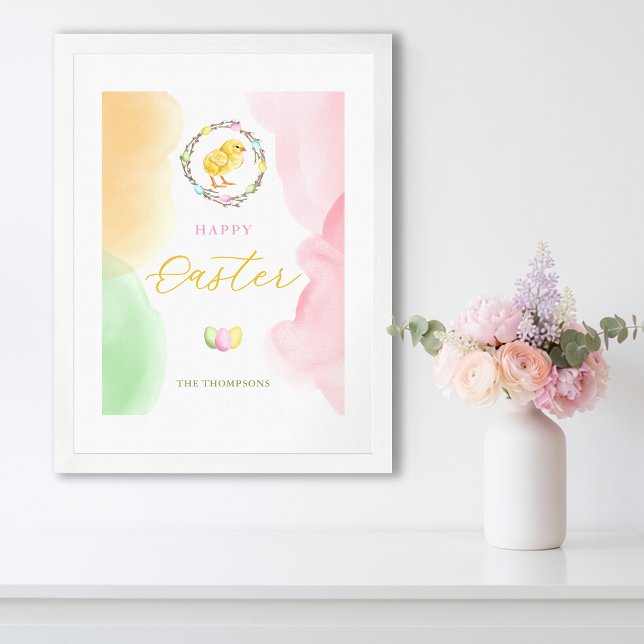Affiche Projections d'aquarelle pastel et poussin Joyeuses (Disclaimer: This image is a digital mockup.)