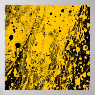 Affiche Projections de peinture noire et jaune