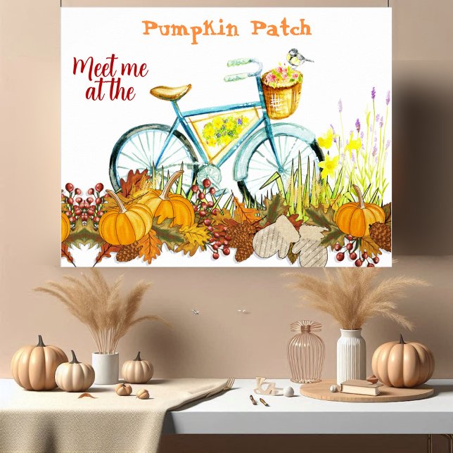 Affiche  Promenade à vélo dans les couleurs d'automne de l (Pumpkin Patch Farmhouse Fall Colors Bicycle Ride Poster)