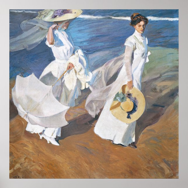 Affiche Promenade au bord de la mer, Joaquín Sorolla (Devant)