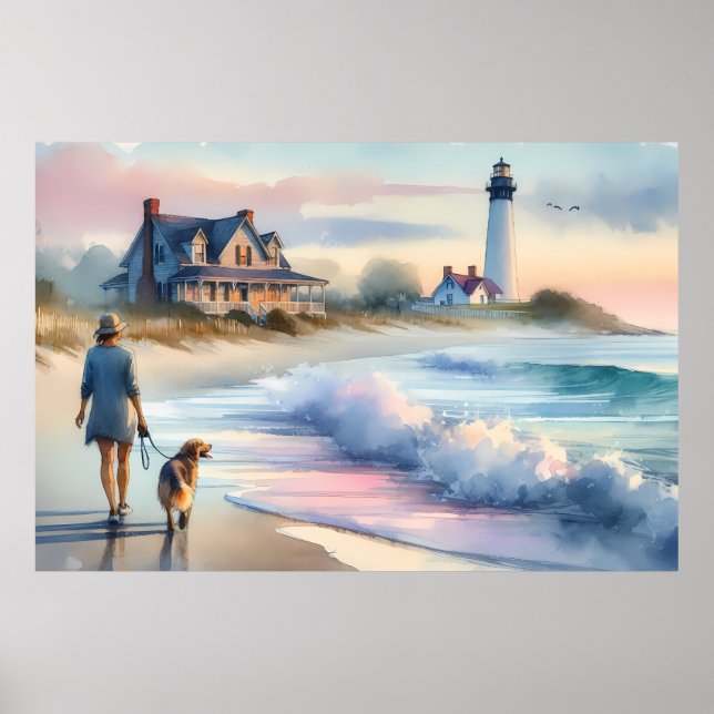 Affiche Promenade côtière jusqu'au phare au coucher du sol (Devant)