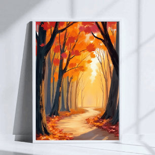 Affiche Promenade dans la forêt de feuillage Peinture aq