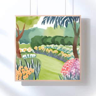 Affiche Promenade dans le jardin de fleurs Aquarelle de