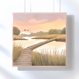 Affiche Promenade de la baie Peinture aquarelle côtière