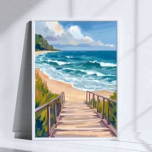 Affiche Promenade de l'Océan Vagues de Plage Côtières