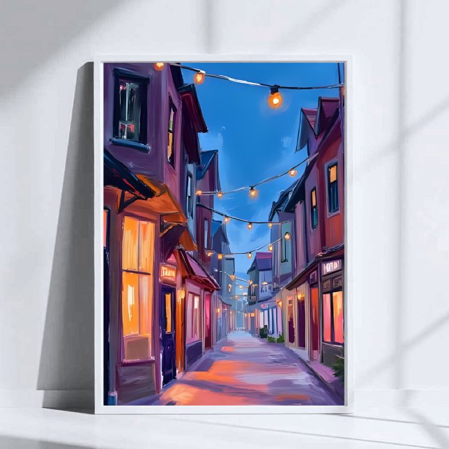 Affiche Promenade de minuit | Peinture aquarelle de rue de (Créateur téléchargé)