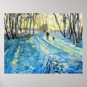 Affiche Promenade de région boisée d'hiver "les deux de