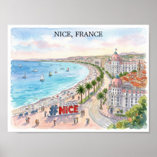 Affiche Promenade des Anglais France Art Aquarelle