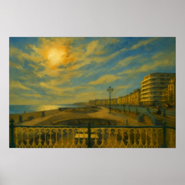 Affiche Promenade d'or - Coucher de soleil sur le front de (Devant)