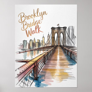 Affiche Promenade du pont de Brooklyn à l'encre et à l'aqu
