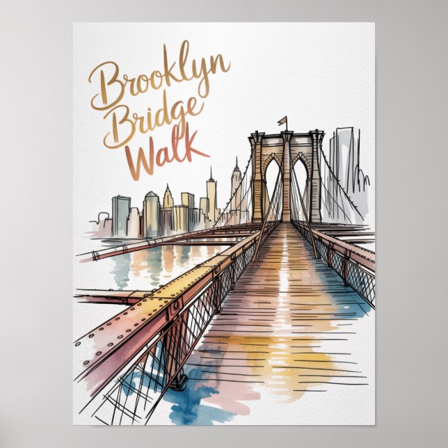 Affiche Promenade du pont de Brooklyn à l'encre et à l'aqu (Devant)
